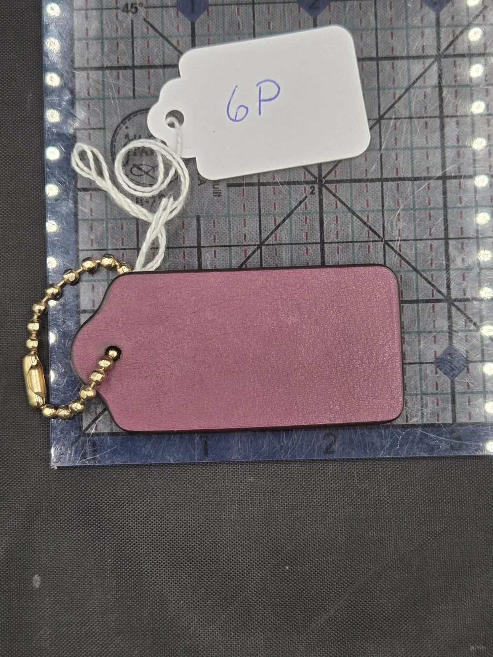Coach Maroon Leather Bag Tag with Embossed Gold Tone Chain